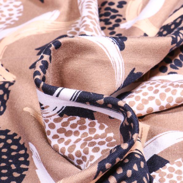 Tissu Jersey Viscose Cercles lignes abstraites sur fond Beige - Par 10 cm