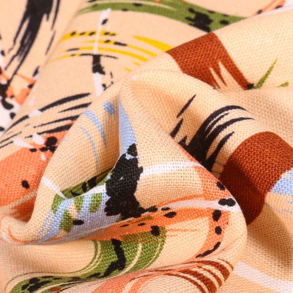 Tissu Viscose Lin Paint artistique sur fond Saumon - Par 10 cm