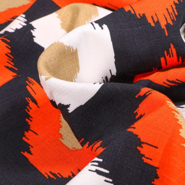 Tissu Viscose Ikat Losanges stylisés sur fond Bleu marine - Par 10 cm