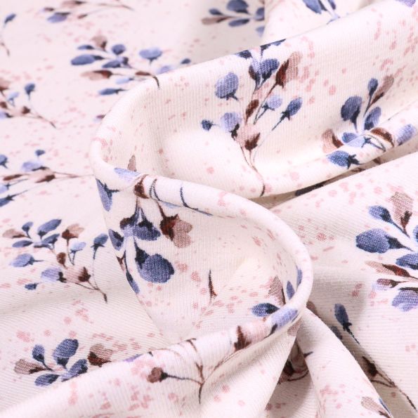 Tissu Jersey Coton Bio Nilia sur fond Blanc cassé - Par 10 cm