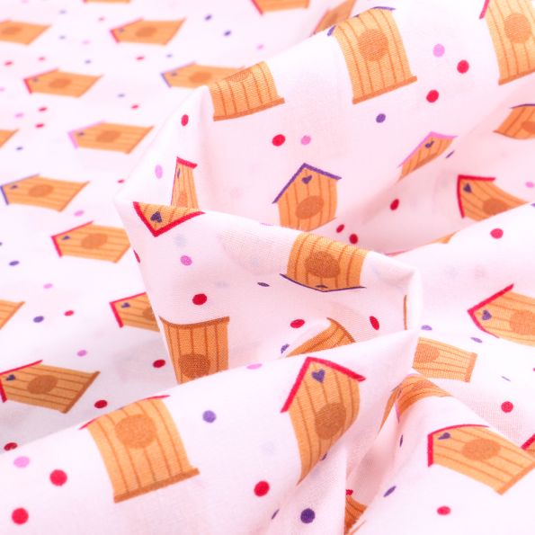 Tissu Coton imprimé LittleBird Mangeoire oiseaux sur fond Blanc - Par 10 cm