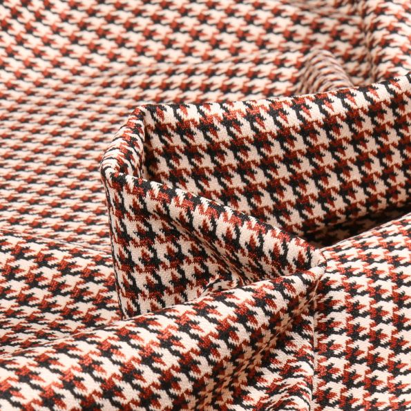 Tissu Jacquard extensible Pied de poule Lizzy sur fond Brique - Par 10 cm