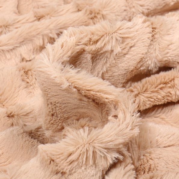 Tissu Fausse fourrure Chevrons sur fond Beige sable - Par 10 cm
