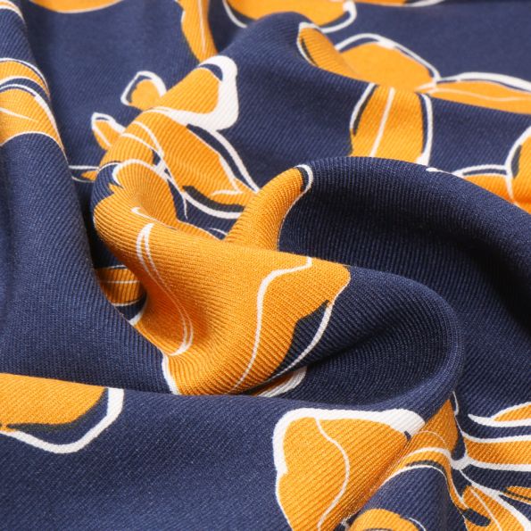 Tissu Viscose Twill Meissa jaune sur fond Bleu marine - Par 10 cm