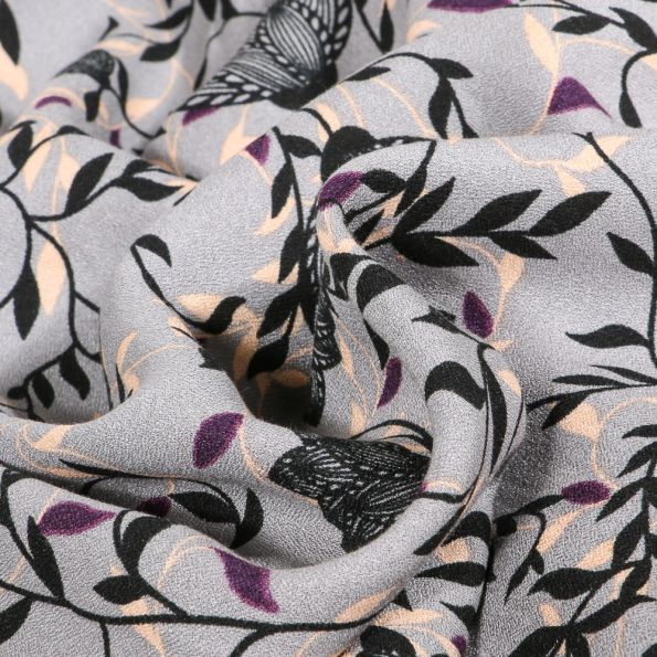 Tissu Crêpe de viscose Alba sur fond Gris - Par 10 cm