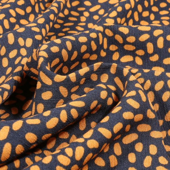 Tissu Crépon viscose Idri sur fond Bleu marine - Par 10 cm