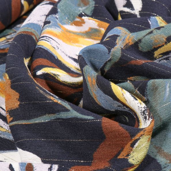 Tissu Crépon viscose lurex Noura bleu sur fond Bleu marine - Par 10 cm