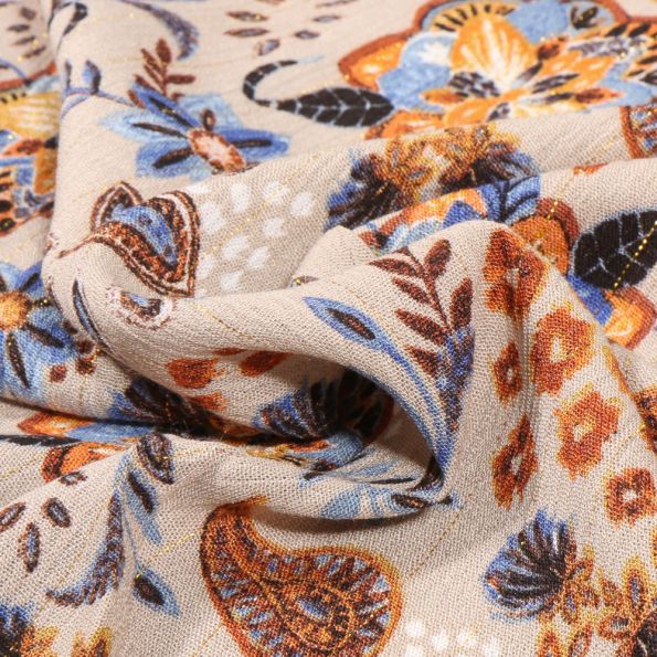 Tissu Crépon viscose lurex Jenna sur fond Beige - Par 10 cm