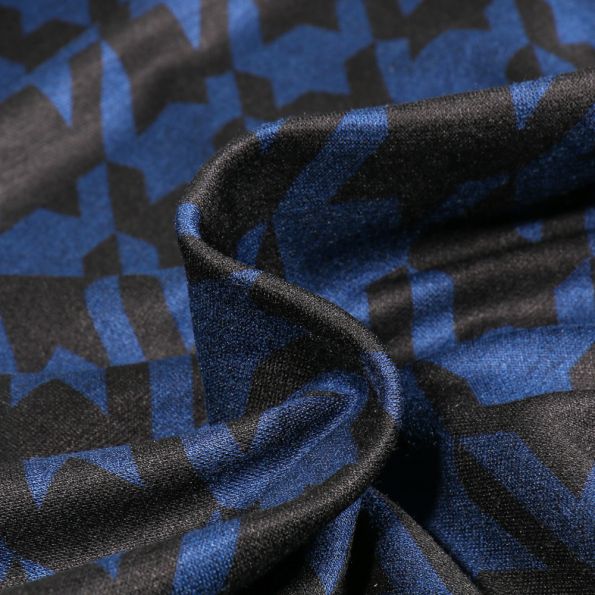 Tissu Jersey Milano Maxi pied de poule sur fond Bleu roi - Par 10 cm