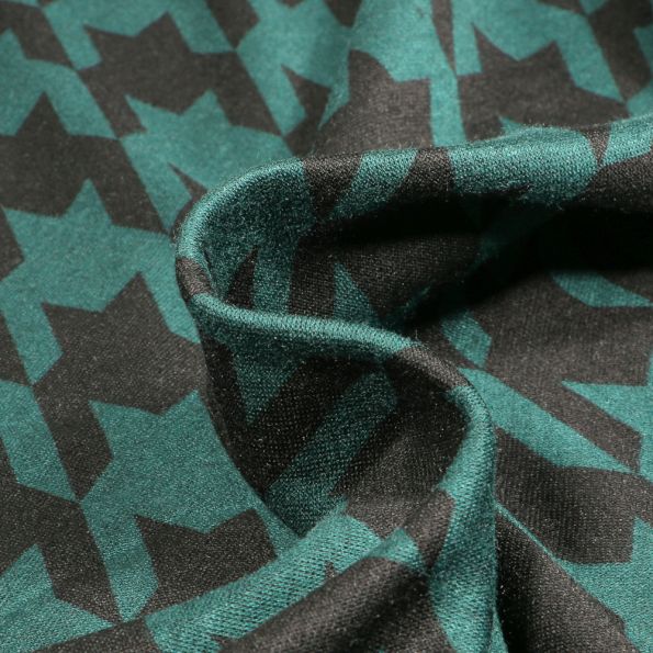 Tissu Jersey Milano Maxi pied de poule sur fond Bleu pétrole - Par 10 cm