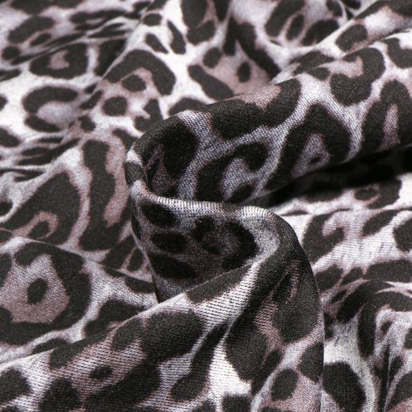 Tissu Jersey Milano Léop sur fond Bleu gris - Par 10 cm