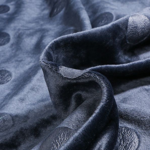 Tissu Jersey Velours Big dots sur fond Bleu marine - Par 10 cm