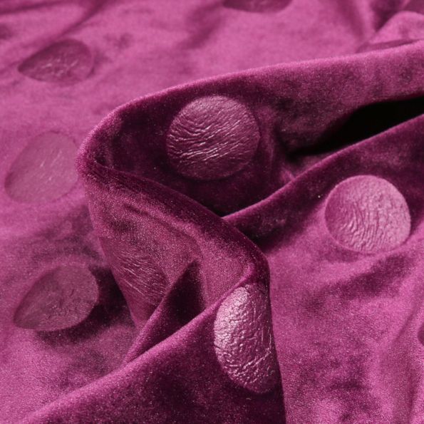 Tissu Jersey Velours Big dots sur fond Prune - Par 10 cm