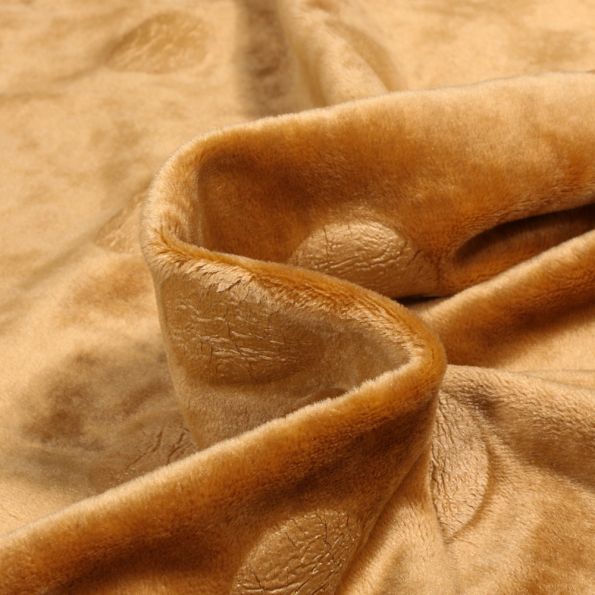 Tissu Jersey Velours Big dots sur fond Ocre - Par 10 cm