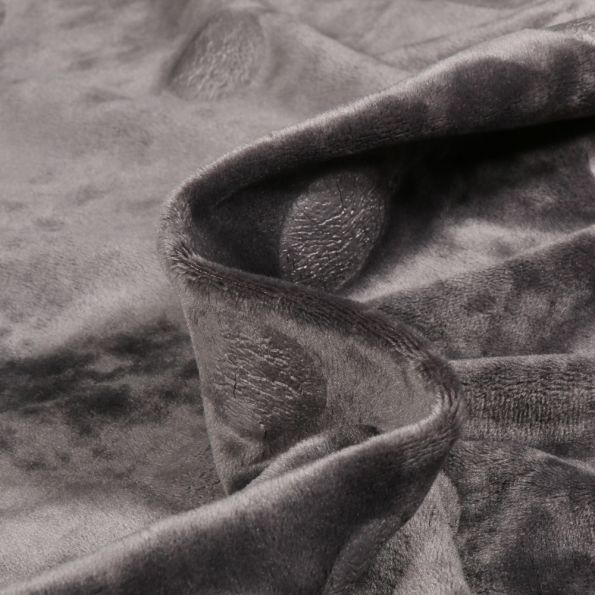 Tissu Jersey Velours Big dots sur fond Gris anthracite - Par 10 cm