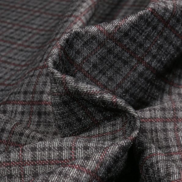 Tissu Jersey Milano Checks sur fond Gris - Par 10 cm