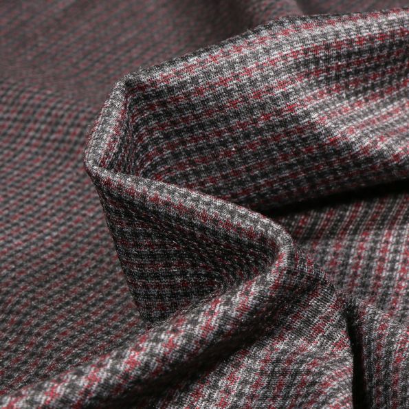 Tissu Jersey Milano Mini pied de poule sur fond Rouge - Par 10 cm