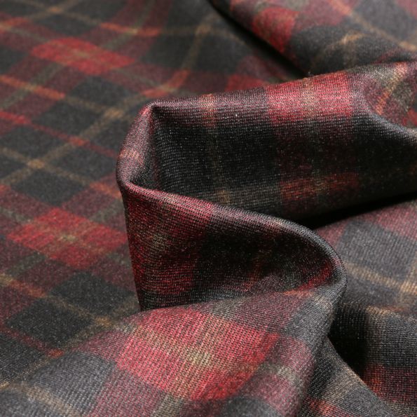 Tissu Jersey Milano Ecossais Ketty sur fond Rouge - Par 10 cm