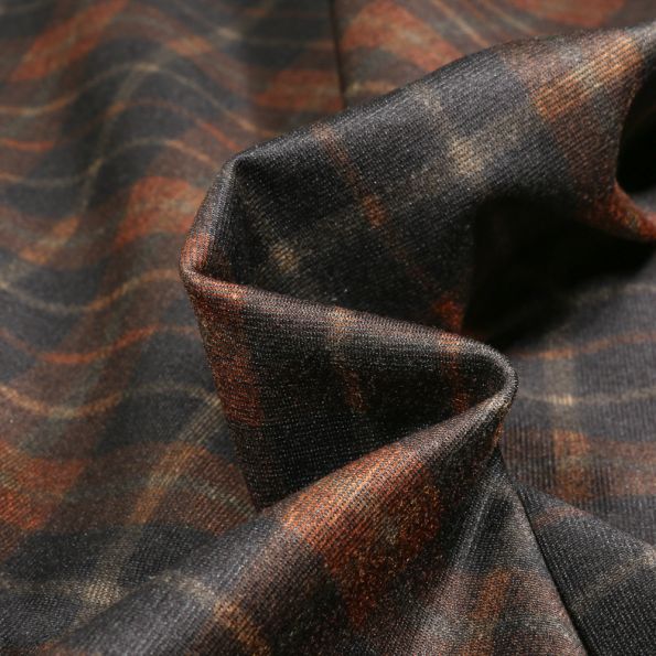 Tissu Jersey Milano Ecossais Ketty sur fond Cuivre - Par 10 cm