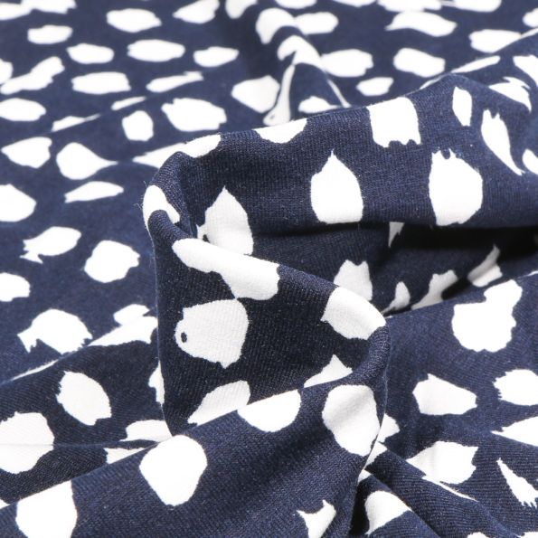 Tissu Jersey Viscose Taches sur fond Bleu marine - Par 10 cm