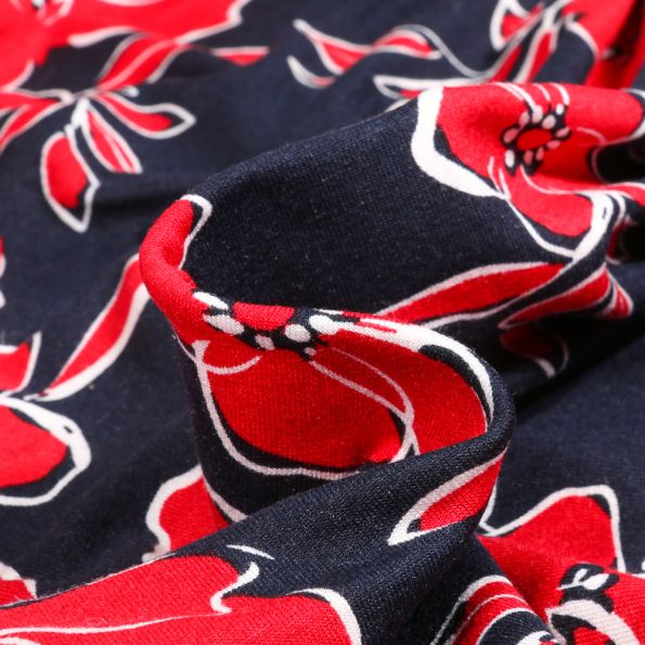 Tissu Jersey Viscose Twigs sur fond Bleu marine - Par 10 cm