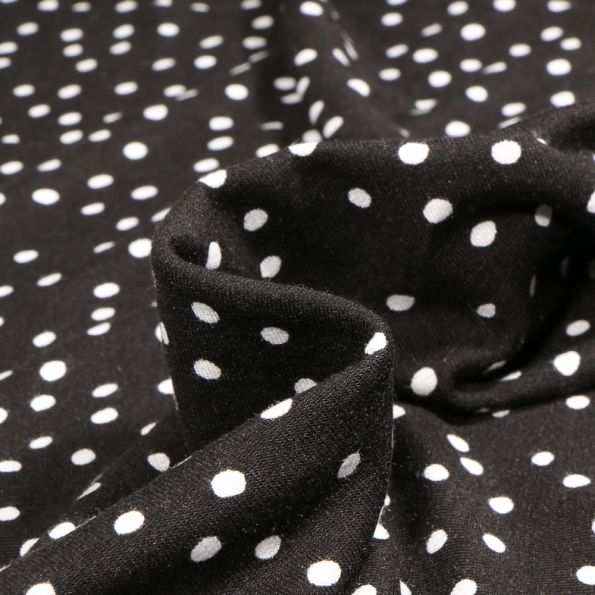 Tissu Jersey Viscose Dotty pois blanc sur fond Noir - Par 10 cm