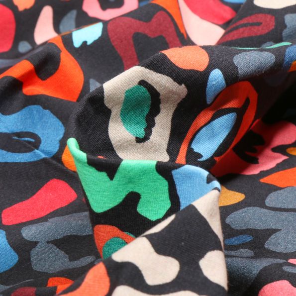 Tissu Jersey Coton Animal's Panthère sur fond Noir - Par 10 cm