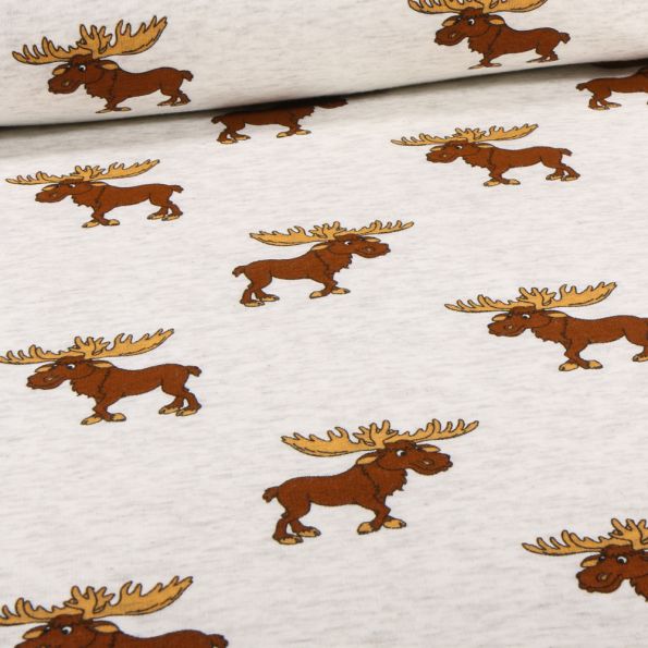 Tissu Sweat envers minky Caribou sur fond Beige chiné - Par 10 cm