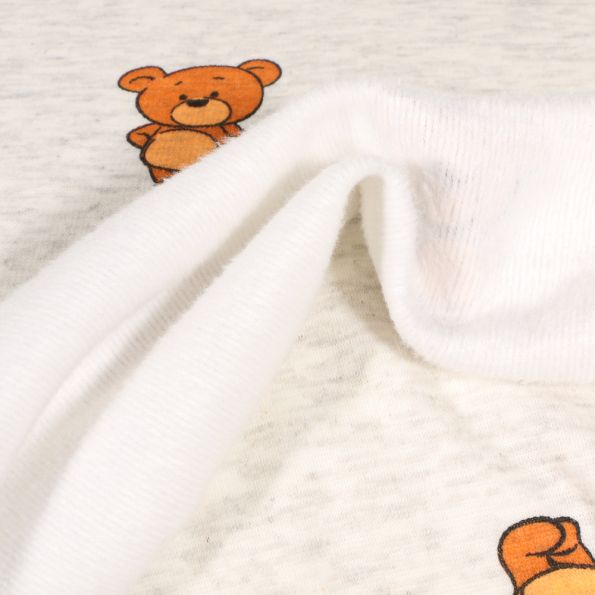 Tissu Sweat envers minky Ptit'ourson sur fond Ecru chiné - Par 10 cm