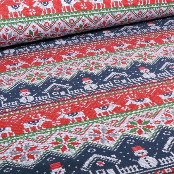 Tissu Sweat léger Motifs pull de Noël Bleu marine - Par 10 cm