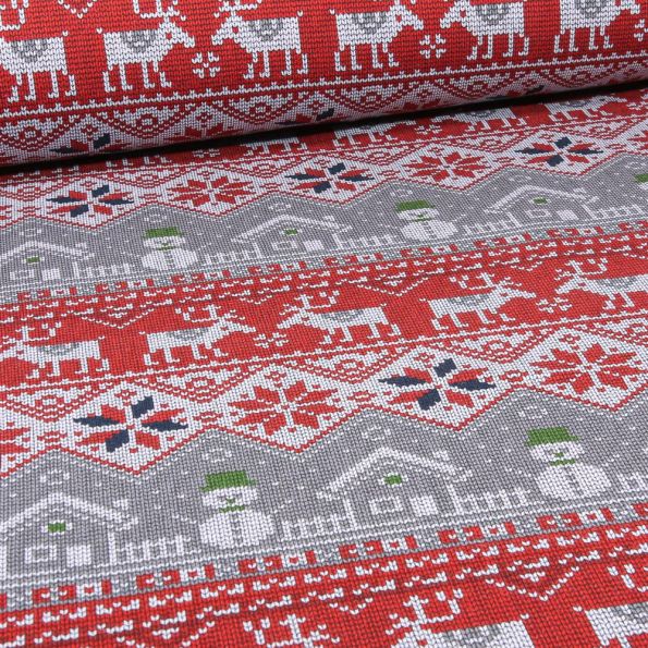 Tissu Sweat léger Motifs pull de Noël sur fond Rouge - Par 10 cm
