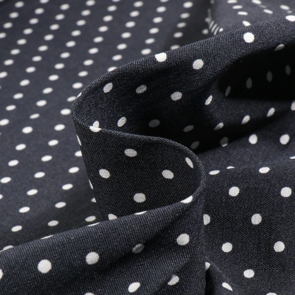 Tissu Bengaline  Dotty sur fond Bleu marine - Par 10 cm