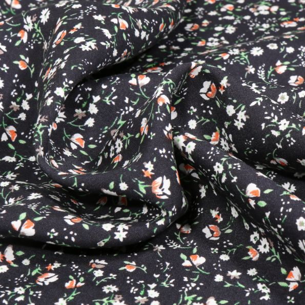 Tissu Viscose Mili sur fond Bleu marine - Par 10 cm