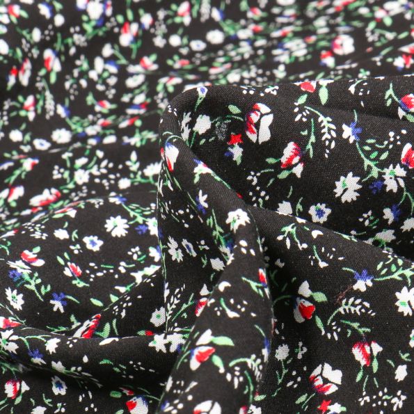 Tissu Viscose Mili sur fond Noir - Par 10 cm