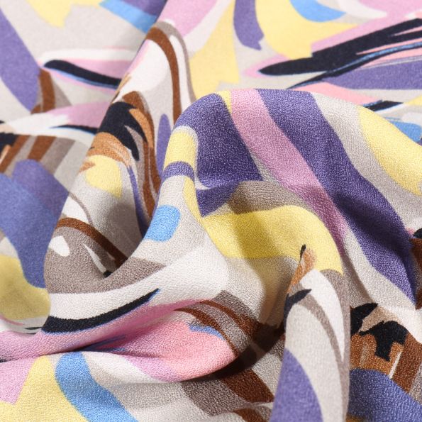 Tissu Crêpe de viscose Divina Lila sur fond Beige sable - Par 10 cm