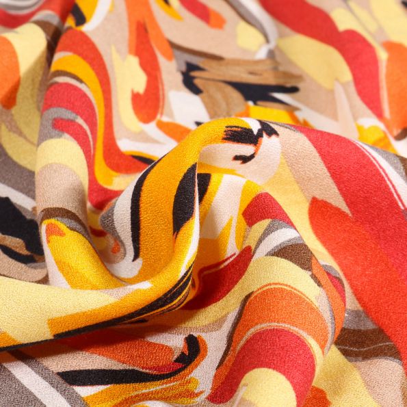 Tissu Crêpe de viscose Divina Orange sur fond Beige sable - Par 10 cm