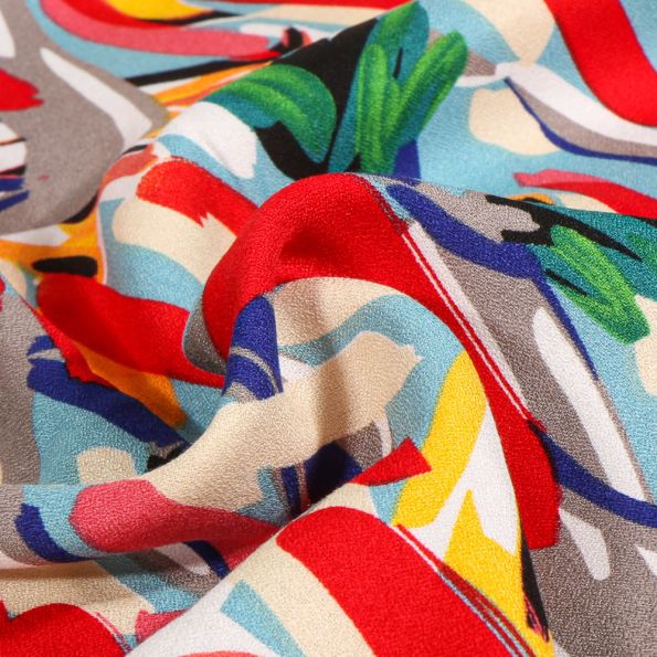 Tissu Crêpe de viscose Divina Rouge sur fond Gris clair - Par 10 cm