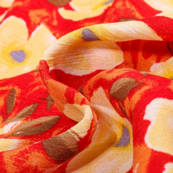 Tissu Crépon viscose Agata sur fond Rouge - Par 10 cm