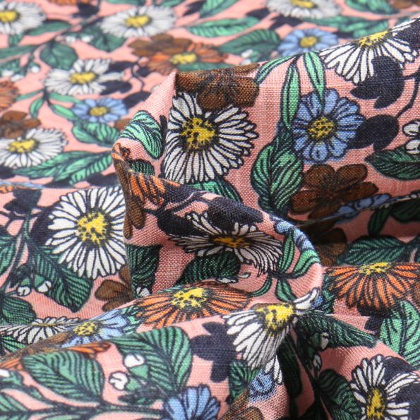 Tissu Coton Viscose Sweet Flower Anne sur fond Rose - Par 10 cm