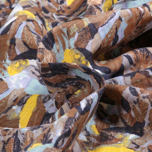 Tissu Coton Viscose Catina bleu sur fond Marron - Par 10 cm