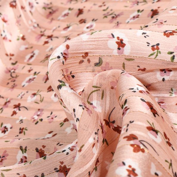 Tissu Mousseline satiné Zuri sur fond Rose pastel - Par 10 cm