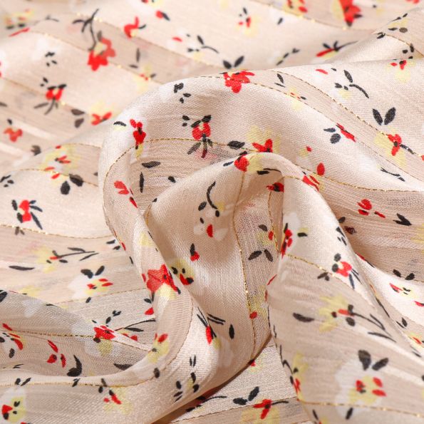 Tissu Mousseline satiné Zuri sur fond Beige - Par 10 cm