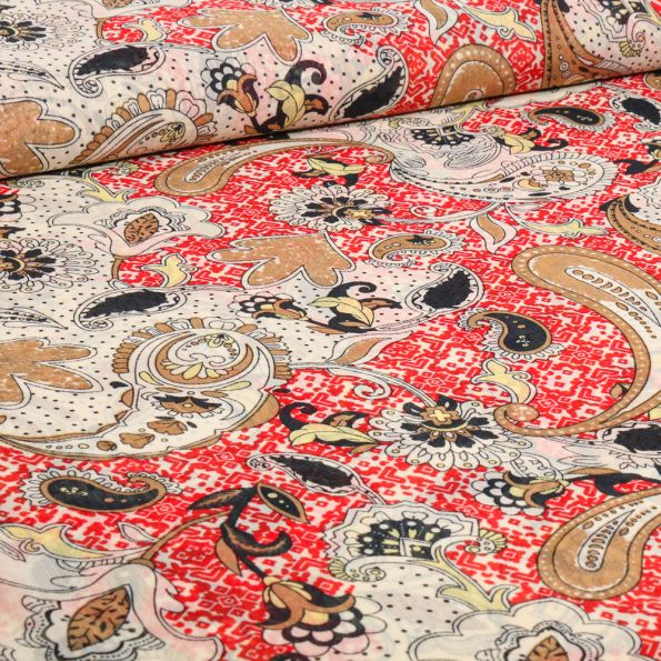 Tissu Mousseline Paisley sur fond Ecru - Par 10 cm