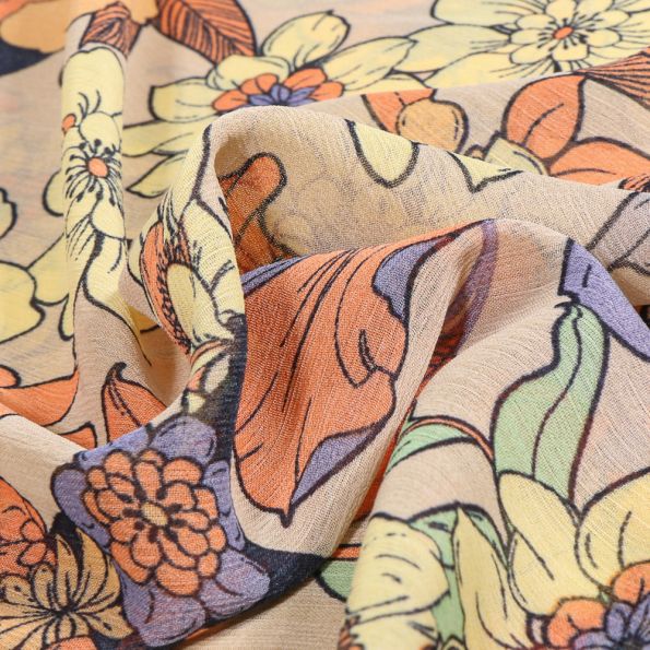 Tissu Mousseline Antonina sur fond Beige - Par 10 cm