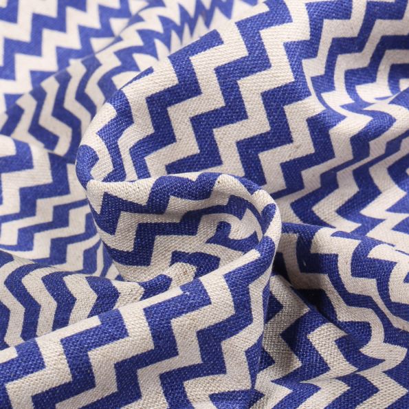 Tissu Viscose Lin Chevrons bleu roi sur fond Naturel - Par 10 cm