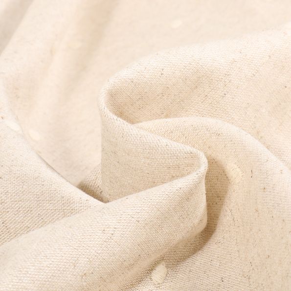 Tissu Lin Viscose Pois brodés blanc sur fond Naturel - Par 10 cm