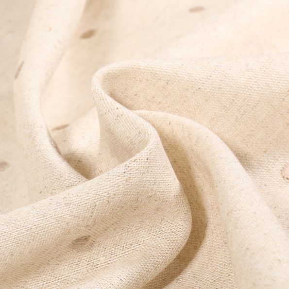 Tissu Lin Viscose Pois brodés beige sur fond Naturel - Par 10 cm