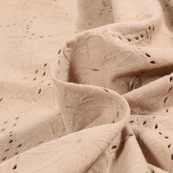Tissu Jersey Broderie anglaise fleuris Azena sur fond Beige - Par 10 cm