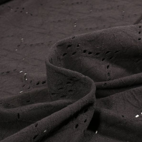 Tissu Jersey Broderie anglaise fleuris Azena sur fond Noir - Par 10 cm