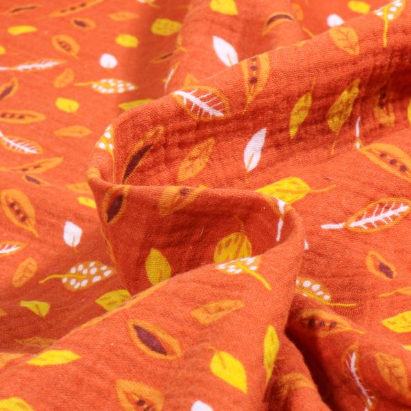 Tissu Double gaze Maelly sur fond Orange - Par 10 cm